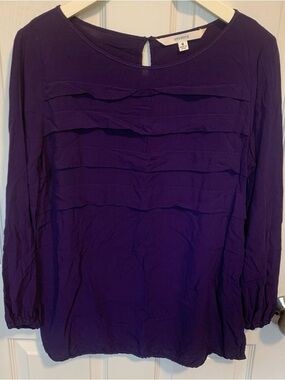 Studio M Purple Long Sleeve Ruffle Front Blouse